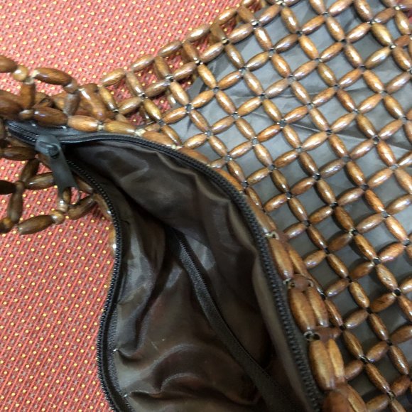 Vintage "Wooden" Bead Bag  Shoulder Strap - Picture 3 of 4